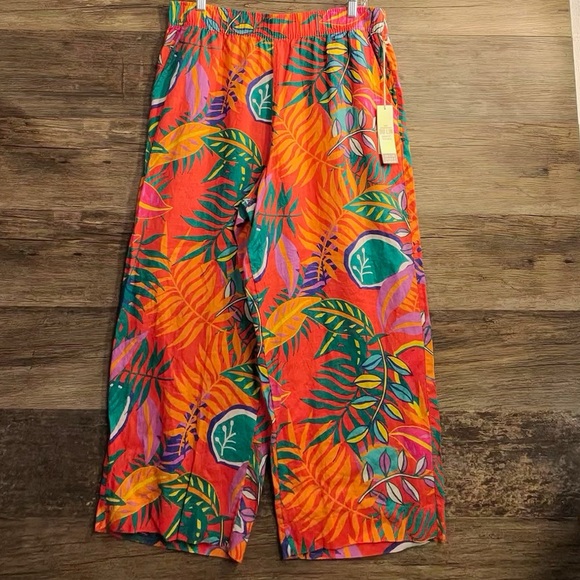 C&C California LINEN Colorful Tropical Wide Leg Pants - Picture 1 of 10
